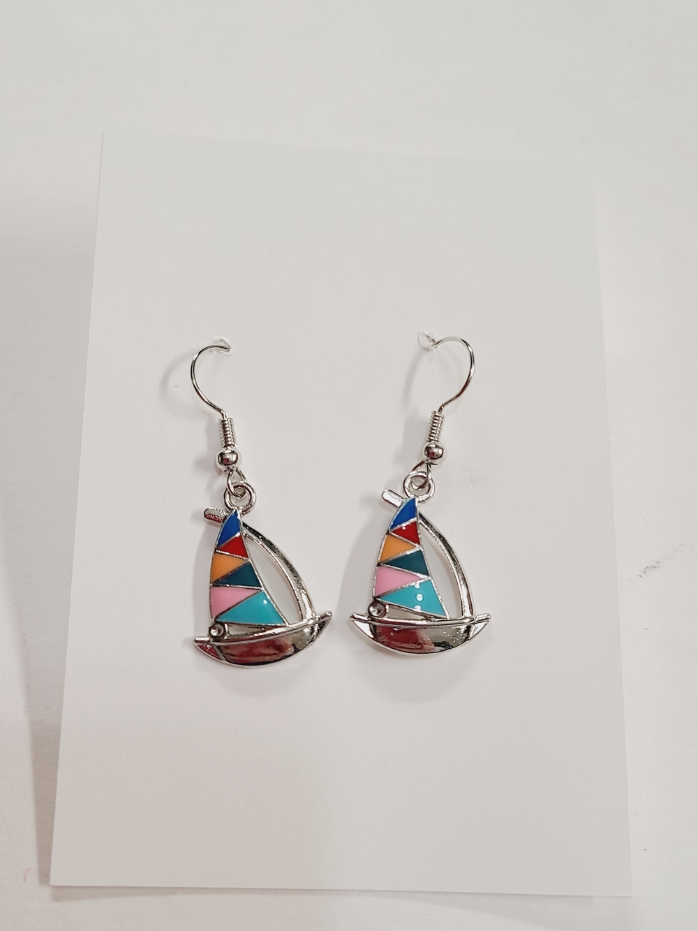 Colorful Enamel Sailboat Dangle Earrings - Pink, Teal & Orange